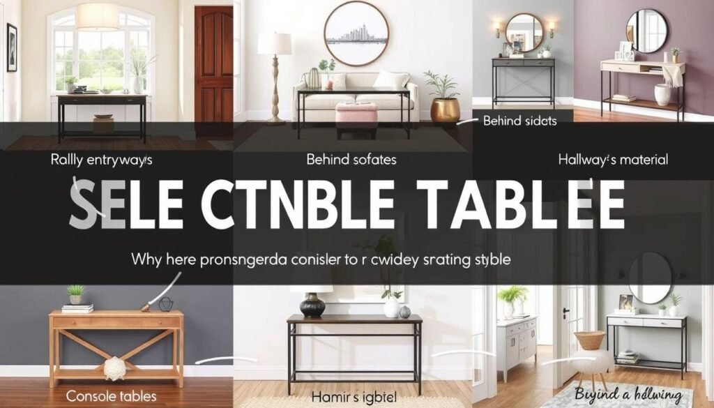 Console table buying guide showing different styles and placements in home settings