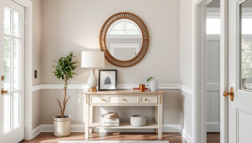 Elegant entryway featuring a stylish console table as a focal point