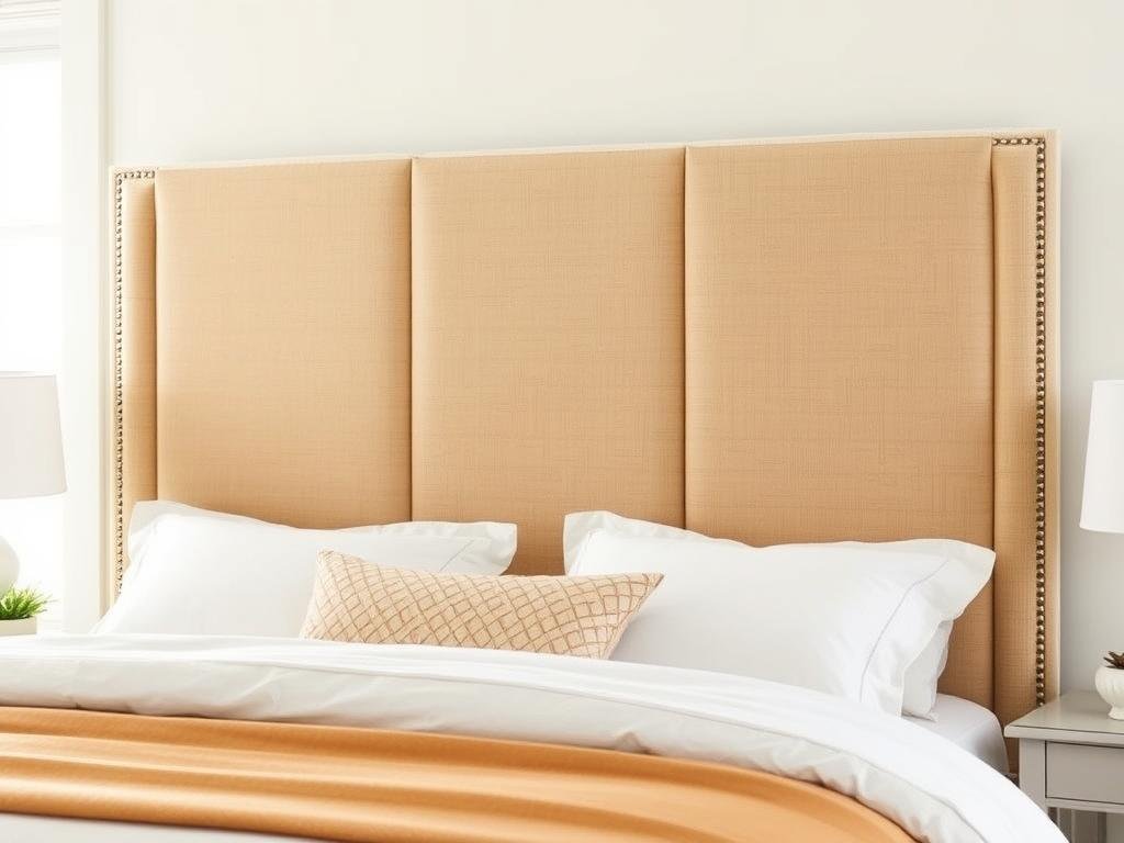 Fabric panel headboard with three upholstered sections