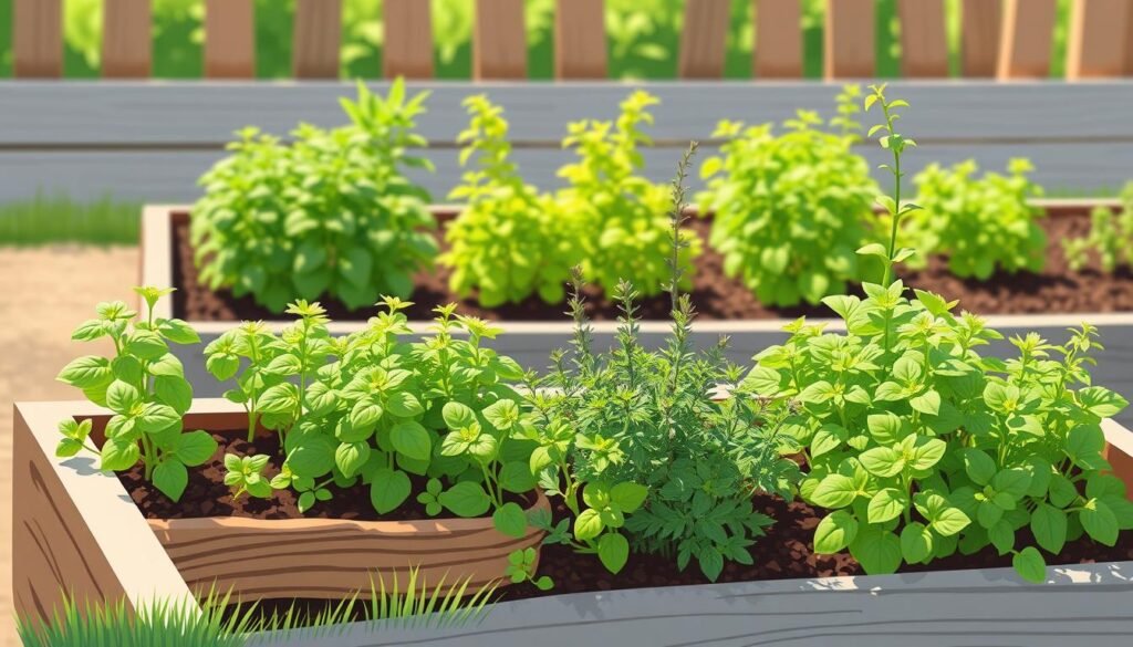 Image of a beginner's herb garden with various herbs Image of a beginner's herb garden with various herbs