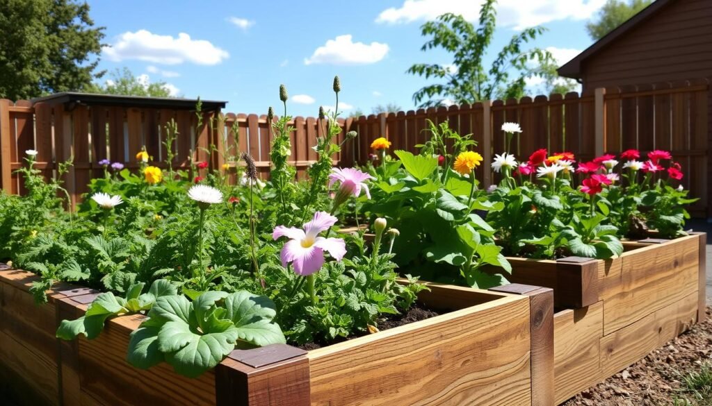 Image of a raised bed garden made from reclaimed wood Image of a raised bed garden made from reclaimed wood