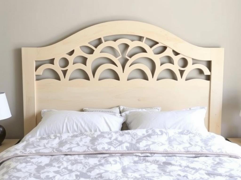 Plywood headboard with decorative cutout pattern